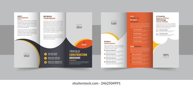 Corporate construction and home renovation trifold brochure design, Professional trifold brochure template. Construction trifold brochure template or company profile