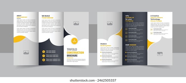 Corporate construction and home renovation trifold brochure design, Professional trifold brochure template. Construction Trifold Brochure Construction Brochure