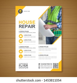 Corporate construction tools cover a4 template and flat icons for a report and brochure design, flyer, banner, leaflets decoration for printing and presentation vector illustration