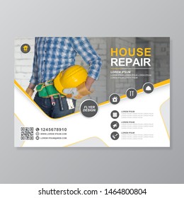 Corporate construction tools cover a4 template and flat icons for a report and brochure design, flyer, banner, leaflets decoration for printing and presentation vector illustration