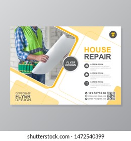 Corporate construction tools cover a4 template and flat icons for a report and brochure design, flyer, banner, leaflets decoration for printing and presentation vector illustration