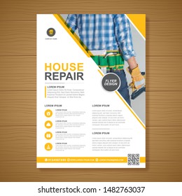 Corporate construction tools cover a4 template and flat icons for a report and brochure design, flyer, banner, leaflets decoration for printing and presentation vector illustration
