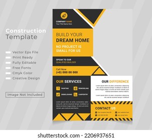 Corporate construction tools cover a4 template and flat icons for a report and brochure design, flyer, banner, leaflets decoration for printing and presentation vector illustration