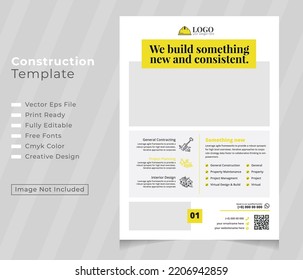 Corporate construction tools cover a4 template and flat icons for a report and brochure design, flyer, banner, leaflets decoration for printing and presentation vector illustration
