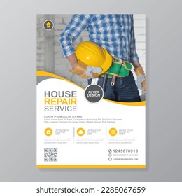Corporate construction tools cover a4 template and flat icons for a report and brochure design, flyer, banner, leaflets decoration for printing and presentation vector illustration