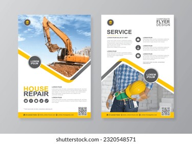 Corporate construction tools cover a4 template and flat icons for a report and brochure design, flyer, banner, leaflets decoration for printing and presentation vector illustration