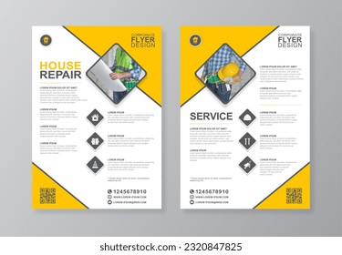 Corporate construction tools cover a4 template and flat icons for a report and brochure design, flyer, banner, leaflets decoration for printing and presentation vector illustration