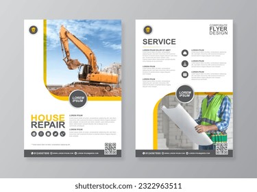 Las herramientas de construcción corporativas cubren una plantilla de 4 e iconos planos para un diseño de informes y folletos, volante, banner, folletos de decoración para la impresión y presentación ilustraciones vectoriales