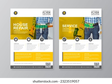 Corporate construction tools cover a4 template and flat icons for a report and brochure design, flyer, banner, leaflets decoration for printing and presentation vector illustration