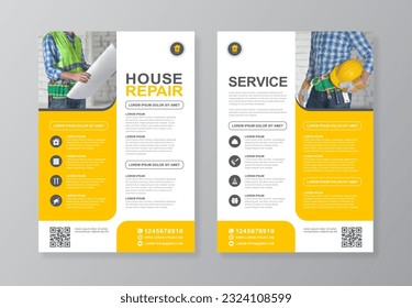 Las herramientas de construcción corporativas cubren una plantilla de 4 e iconos planos para un diseño de informes y folletos, volante, banner, folletos de decoración para la impresión y presentación ilustraciones vectoriales