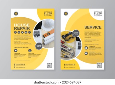 Corporate construction tools cover a4 template and flat icons for a report and brochure design, flyer, banner, leaflets decoration for printing and presentation vector illustration