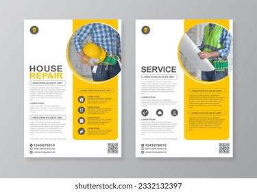 Corporate construction tools cover a4 template and flat icons for a report and brochure design, flyer, banner, leaflets decoration for printing and presentation vector illustration