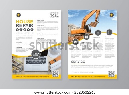 Corporate construction tools cover a4 template and flat icons for a report and brochure design, flyer, banner, leaflets decoration for printing and presentation vector illustration
