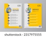Corporate construction tools cover, back page a4 template and flat icons for a report and brochure design, flyer, banner, leaflets decoration for printing and presentation vector illustration