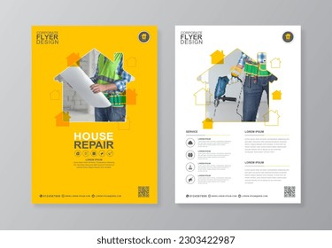 Corporate construction tools cover, back page a4 template and flat icons for a report and brochure design, flyer, banner, leaflets decoration for printing and presentation vector illustration