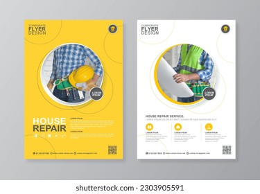 Corporate construction tools cover, back page a4 template and flat icons for a report and brochure design, flyer, banner, leaflets decoration for printing and presentation vector illustration