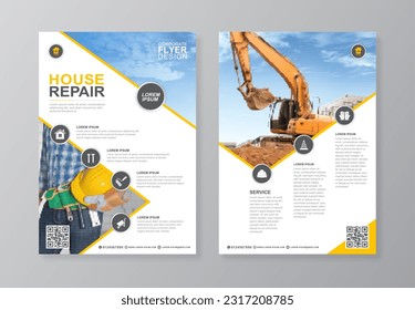 Cover für Corporate-Konstruktions-Tools, Rückseite a4-Vorlage und flache Symbole für einen Bericht und Broschüren-Design, Flyer, Banner, Faltblätter für den Druck und die Präsentation von Vektorgrafik