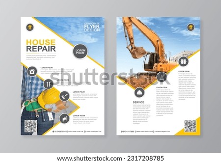 Corporate construction tools cover, back page a4 template and flat icons for a report and brochure design, flyer, banner, leaflets decoration for printing and presentation vector illustration