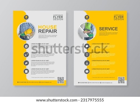 Corporate construction tools cover, back page a4 template and flat icons for a report and brochure design, flyer, banner, leaflets decoration for printing and presentation vector illustration