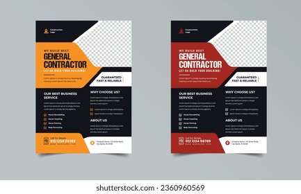 Corporate contractor tools cover a4 template and flat icons for a report and brochure design, flyer, banner, leaflets decoration for printing and presentation vector
