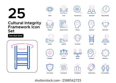 Corporate Core Values and Business Philosophy. Excellence, Respect, and Accountability. Vector Illustration. Oultine duo tone icon set