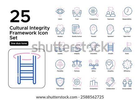 Corporate Core Values and Business Philosophy. Excellence, Respect, and Accountability. Vector Illustration. Oultine duo tone icon set