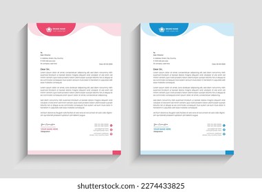
corporate, creative abstract  letterhead design template for Business, Letterhead template with various color, simple in flat style design. 