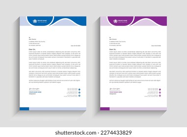 
corporate, creative abstract  letterhead design template for Business, Letterhead template with various color, simple in flat style design. 