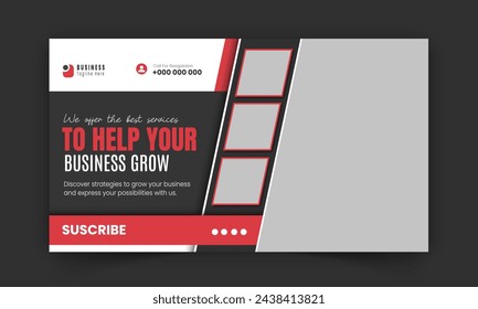 Corporate and creative business video thumbnail and web banner design template, dynamic thumbnail on live streams for video promotion, geometric red color shape and black background