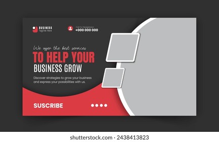 Corporate and creative business video thumbnail and web banner design template, dynamic thumbnail on live streams for video promotion, abstract red color shape and black background