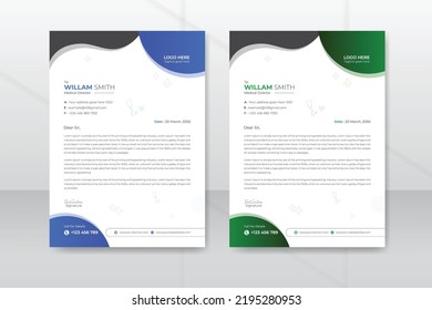 Corporate creative and clean letterhead design template, color variety bundle, minimalist style, A4 flyer layout, white concept background