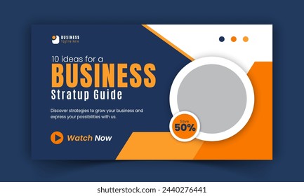 Corporate creative live streaming video thumbnail for digital marketing agency, premium, online, business thumbnail video cover photo social media post design with orange and blue color shapes