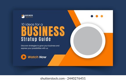 Corporate creative live streaming video thumbnail for digital marketing agency, premium, online, business thumbnail video cover photo social media post design with orange and blue color shapes