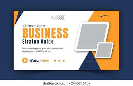 Corporate creative live streaming video thumbnail for digital marketing agency, premium, online, business thumbnail video cover photo social media post design with orange and blue color shapes