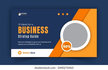 Corporate creative live streaming video thumbnail for digital marketing agency, premium, online, business thumbnail video cover photo social media post design with orange and blue color shapes