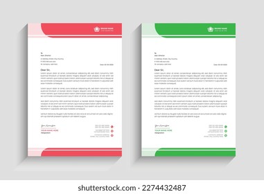 plantilla de diseño de membrete elegante corporativo y creativo para empresas, plantilla de membrete con color azul, amarillo, verde, rosa, plantilla de membrete en estilo plano. 