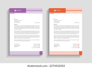 corporate, creative modern abstract elegant letterhead design template for Business, Letterhead template with blue, yellow, green,  pink color, Letterhead template in flat style. 