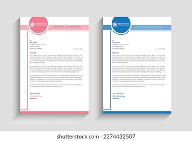 corporate, creative modern abstract elegant letterhead design template for Business, Letterhead template with blue, yellow, green,  pink color, Letterhead template in flat style. 
