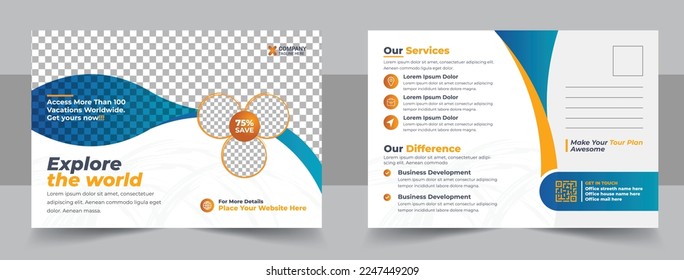 Corporate creative modern travel postcard template design, Travel Postcard Design Template, Travel Company eddm Postcard vector