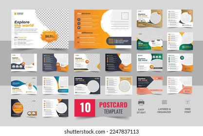 Corporate creative modern travel postcard template design, Travel Postcard Design Template, Travel Company eddm Postcard. Travel postcard template. Postal card design. Blank vector post card vector.