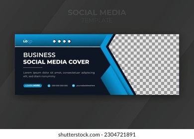 Publicación de la línea de tiempo corporativa y creativa, diseño de portada de medios sociales empresariales o plantilla de banner web con formas de color gradiente abstracto sobre fondo negro moderno