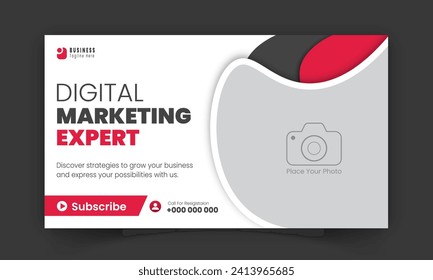 Corporate creative YouTube thumbnail and social media cover design, digital marketing agency live video streaming for business promotion on abstract red colorful shapes and white background