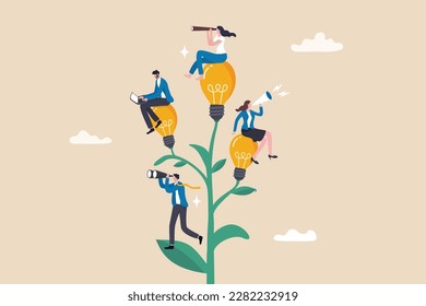 Corporate culture or employee value, organization, team success or career growth, community or company growth participation, HR concept, business people employee working on growing lightbulb plant.