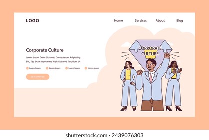 Corporate Culture unveiled. Team members celebrate shared values, uplifting the spirit of unity and collaboration within the workplace. Vector illustration.