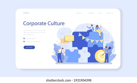 Corporate Culture Web Banner oder Landing Page. Unternehmensbeziehungen. Wirtschaftsethik. Einhaltung der Unternehmensvorschriften. Unternehmenspolitik und Business-Kurs. Einzelne flache Vektorgrafik