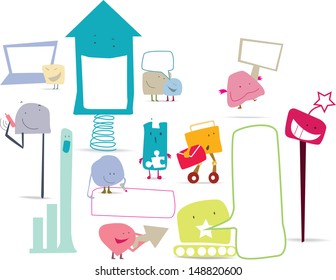 corporate cute monster showing teamwork, communication, solutions and performance