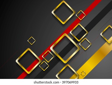 Corporate dark brochure design with golden squares. Vector black template design