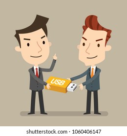 Corporate data leakage, Deliver USB to the competition, Corruption and espionage, Business concept, Vector illustration