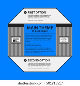 Corporate design template on blue background. Black and white colors. Useful for advertising, presentations and web design.