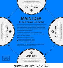 Corporate design template on blue background. Black and white colors. Useful for advertising, presentations and web design.